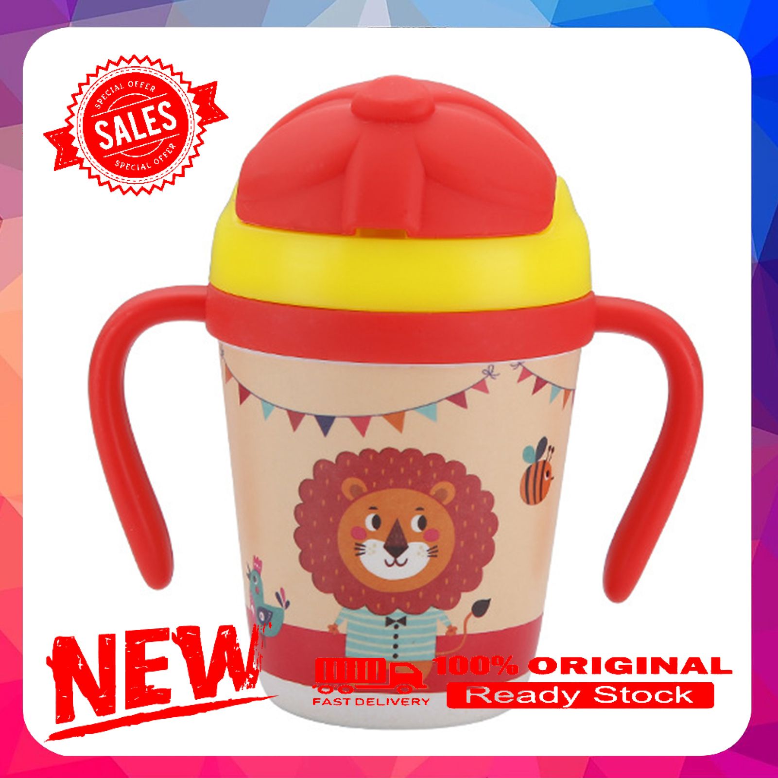 300ml Water Bottle with Slide Cover Cartoon Design Bamboo Fiber Kids Straw Feeding Bottle for Outdoor