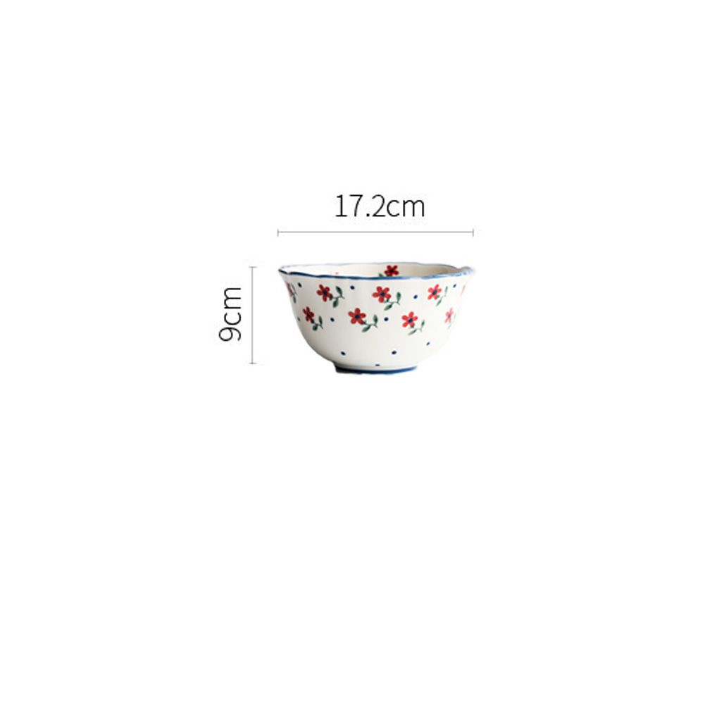 Yfashion Ceramic ableware Japanese Hand Color Small Red Flower Rice Bowl/Soup Dish/Mug/Spoon