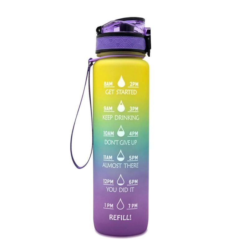 1000 ML Tritan Material Water Bottle With Bounce Cover Time Scale Reminder Frosted Leakproof Cup For Outdoor Sports Fitness Cup