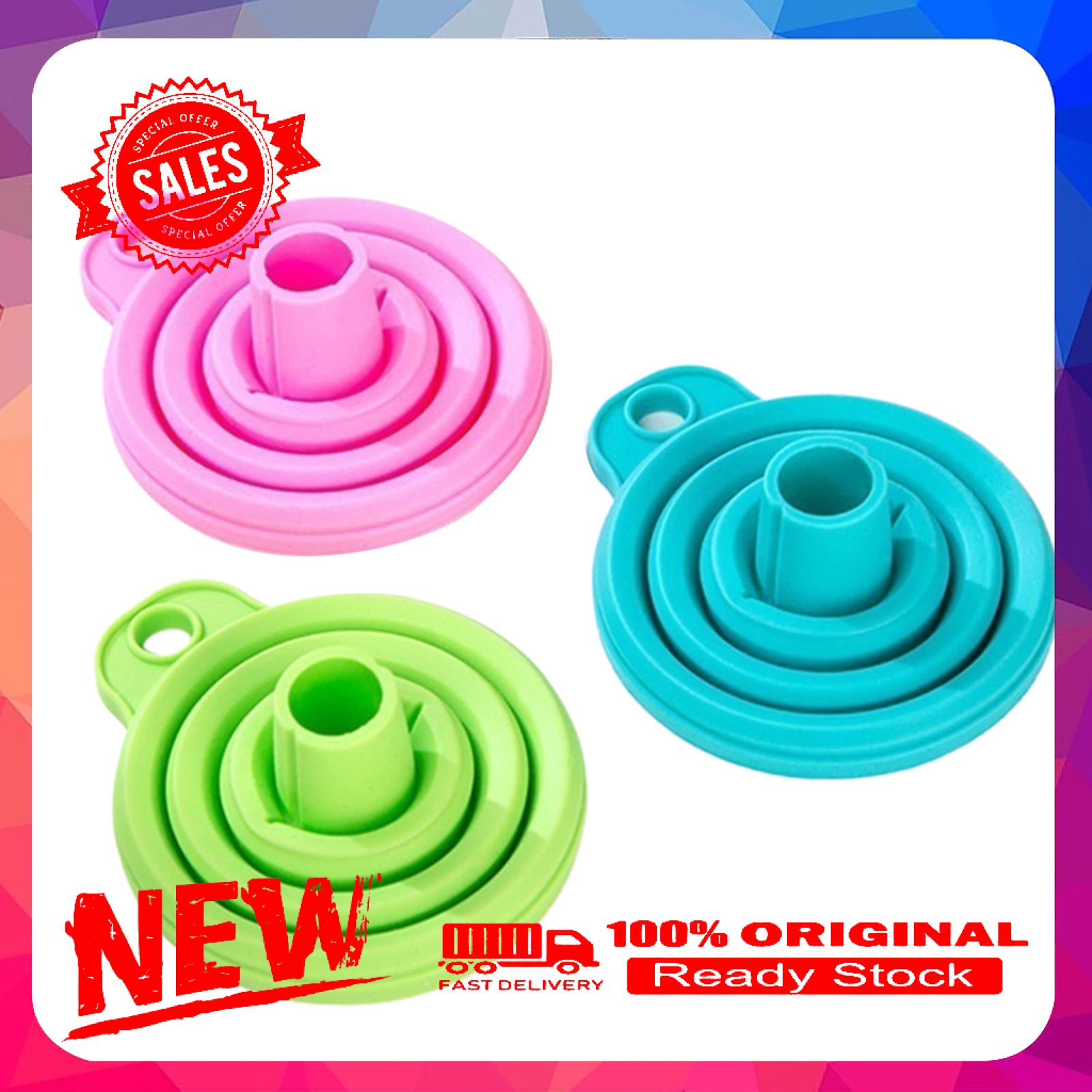 3Pcs Silicone Folding Funnel Collapsible Home Kitchen Liquid Oil Dispensing Tool