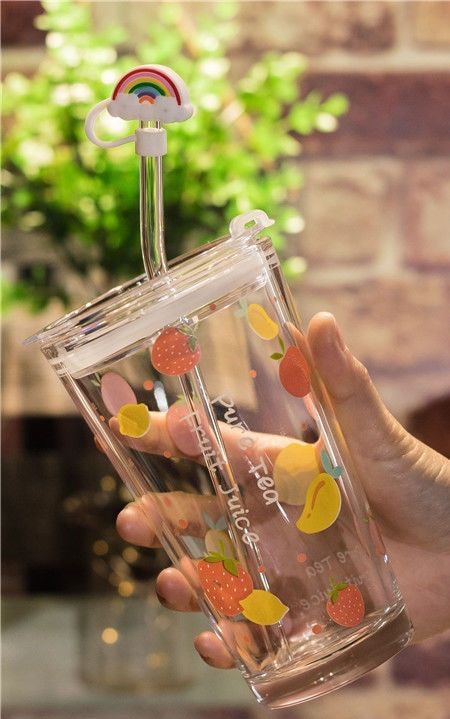 Creative Ins Air Suction Cup Cute Glass  Milk Juice Scale Cup Schoolgirl Breakfast Cup Kawaii Water Bottle  Cute Water Bottle