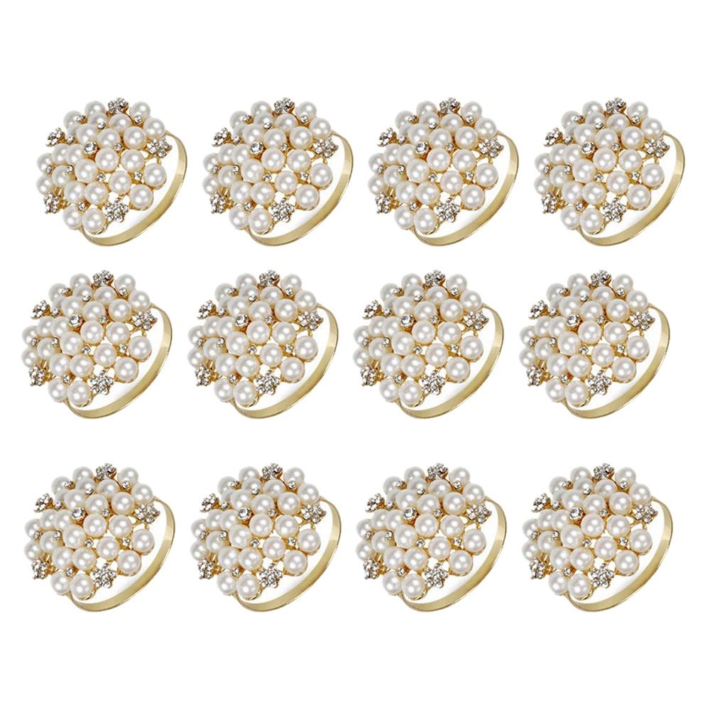 12 Pack Pearls Napkin Rings,Delicate Alloy Napkin Holder Ring Buckles perfect Table Setting Decor for Thanksgiving,Christmas,Wedding,Parties,Holiday