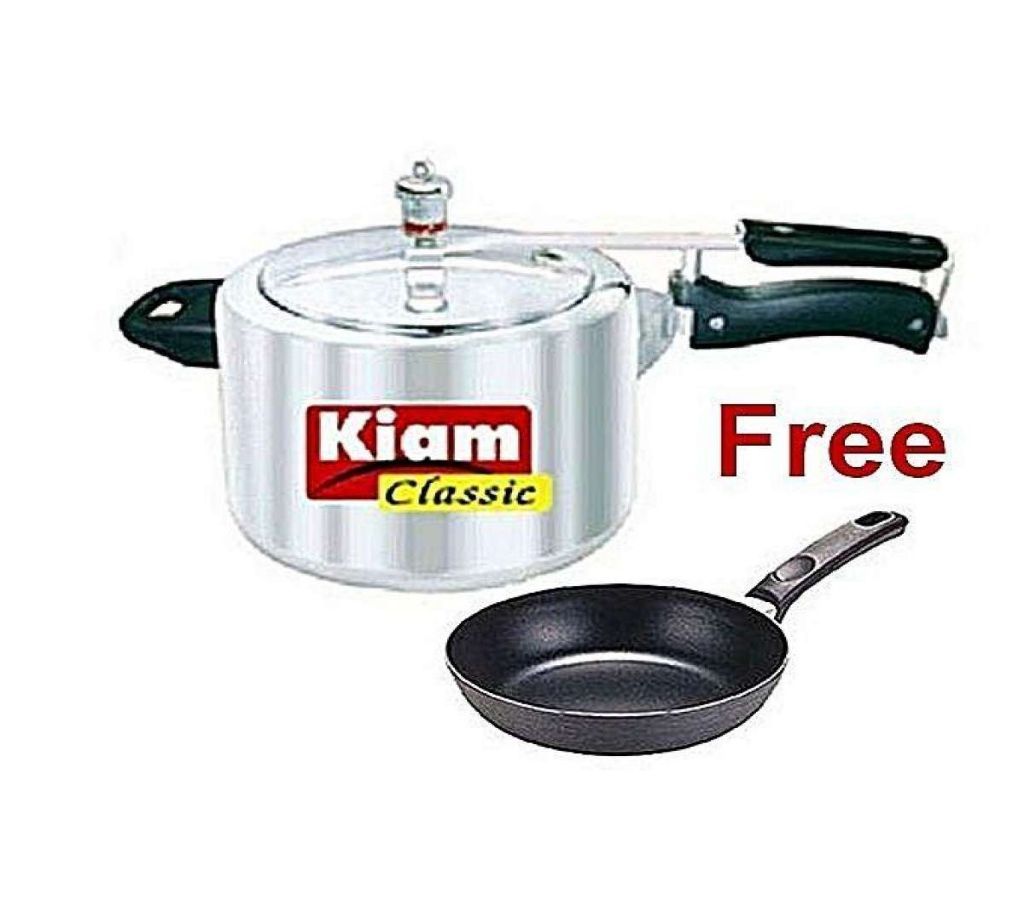 Pressure Cooker - 5.5 L - Silver With Free 14CM Non-Stick Frypan - Black