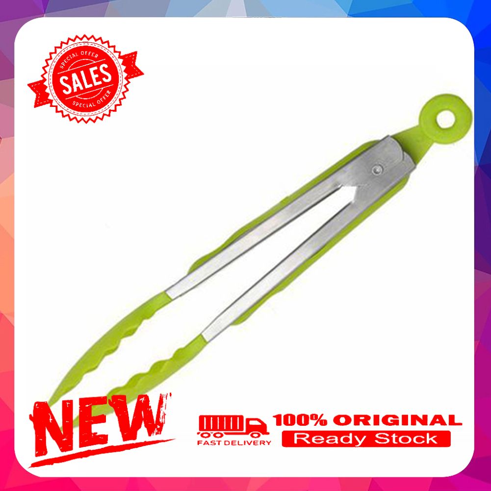 Stainless Steel Silicone Food Tong BBQ Salad Bread Kitchen Cooking Food Clip