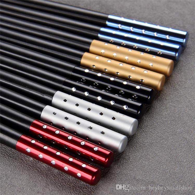5 pair 10 pc Reusable Chopsticks Metal Chopsticks Chinese Alloy Chopsticks Black with Well Decorated End Home Restaurant Hotel Use