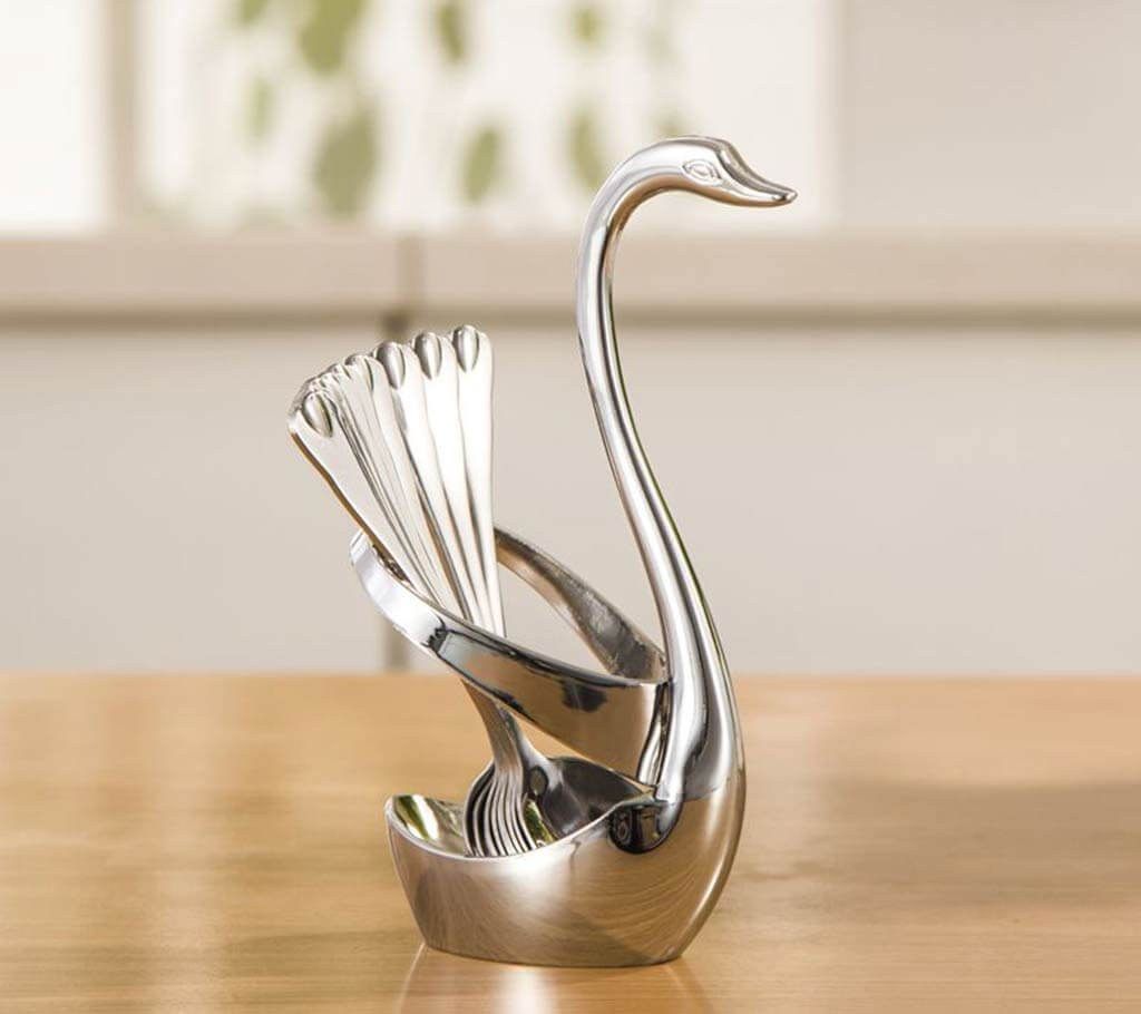 Spoon Set with Swan Stand