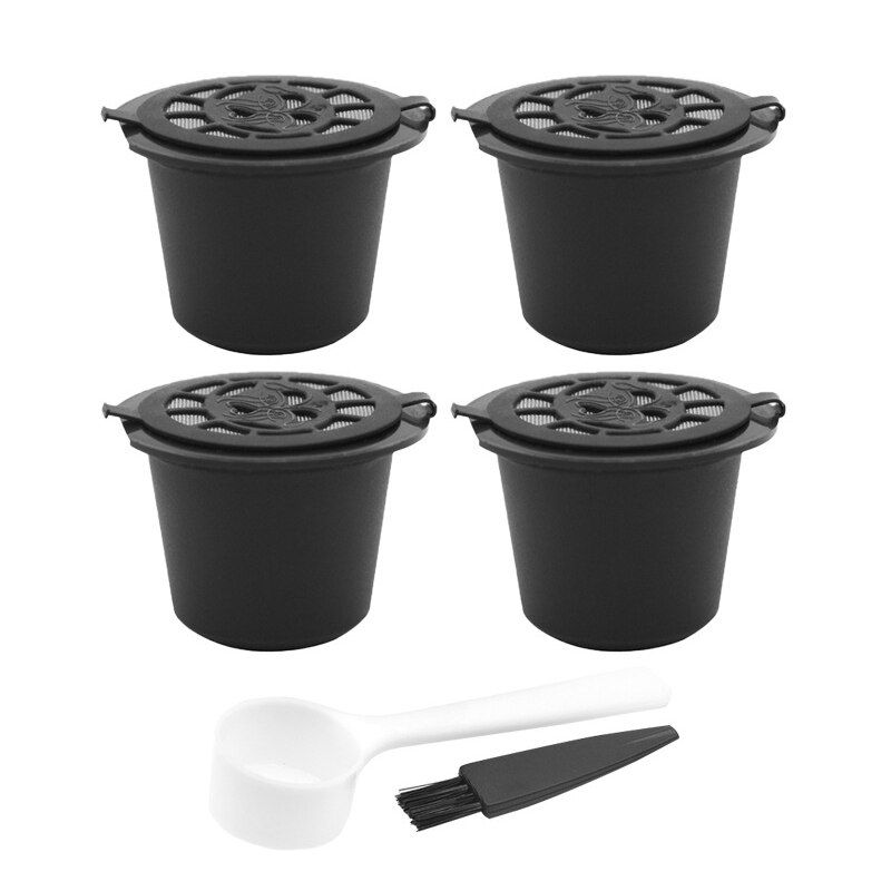 Reu Coffee Capsules  Cup with Spoon Brush Refillable Coffee Capsules Food-Grade Materials Environmental Protection