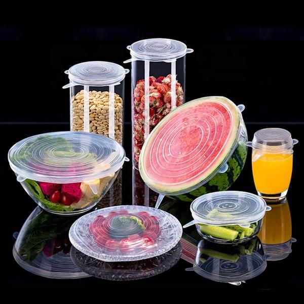Universal super stretch silicone food bowl covers 6pcs pack set reusable silicone stretch lids