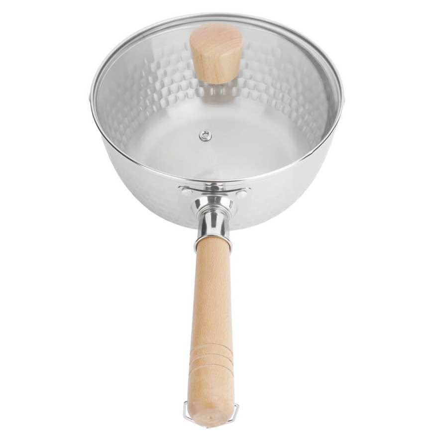 Milk Pot Pan with Wooden Handle Stainless Steel Saucepan Kitchen Cooking Accessory 20cm