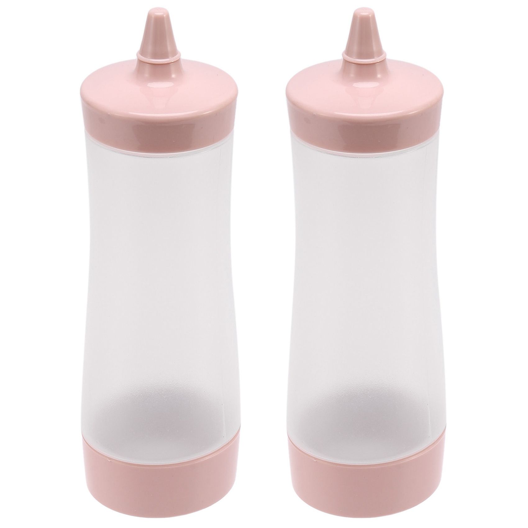 2X Squeeze Bottle Gravy Boat Plastic Sauce Vinegar Oil Ketchup Gravy Cruet Condiment Dispenser Pink + Transparent