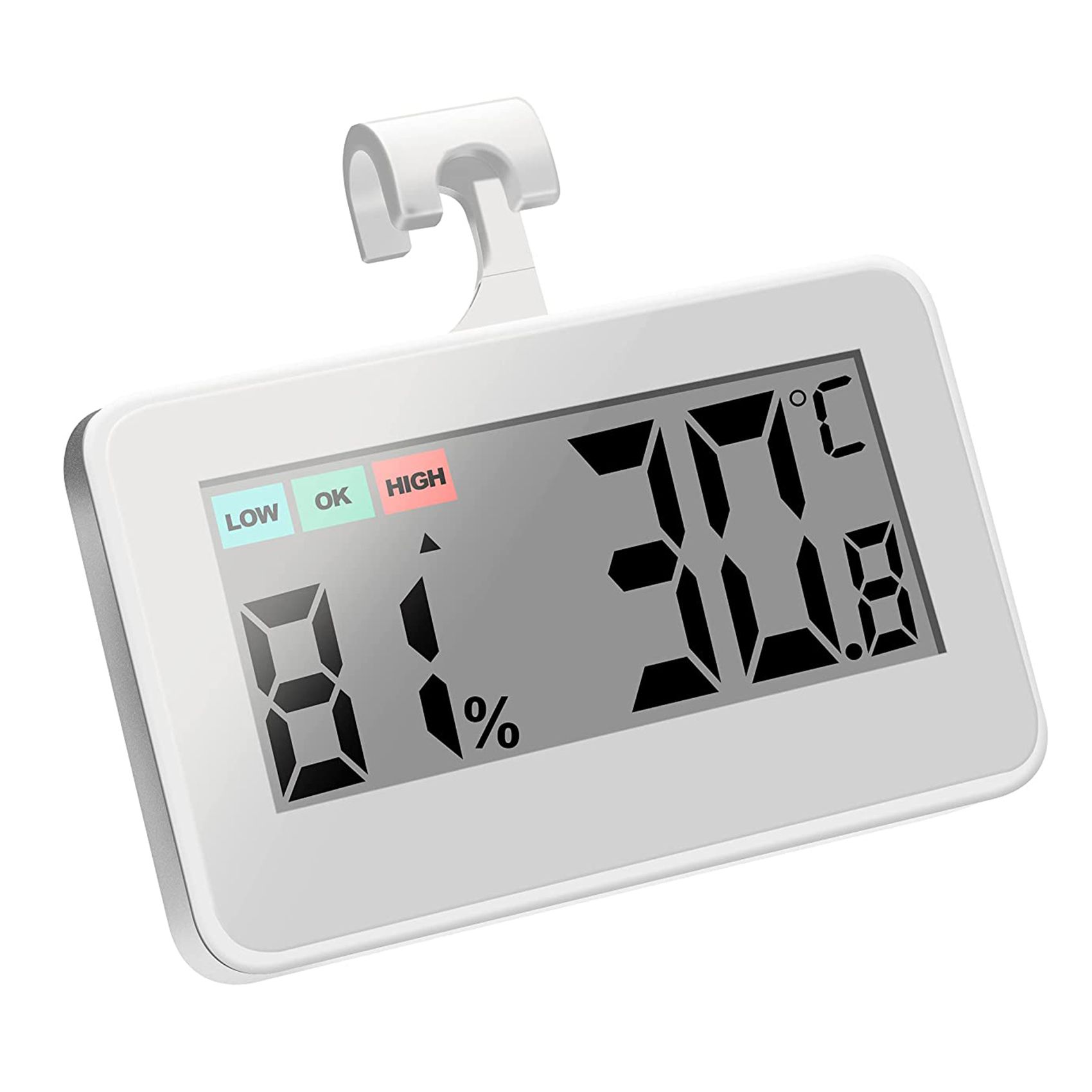 Mini Fridge Thermometer with Easy to Read LCD Display, Hygrometer Perfect for Indoors, Outdoors, Restaurants, Bars White