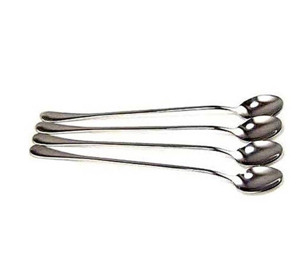 Long Handle Stainless Steel Spoons 4 Pieces - Silver