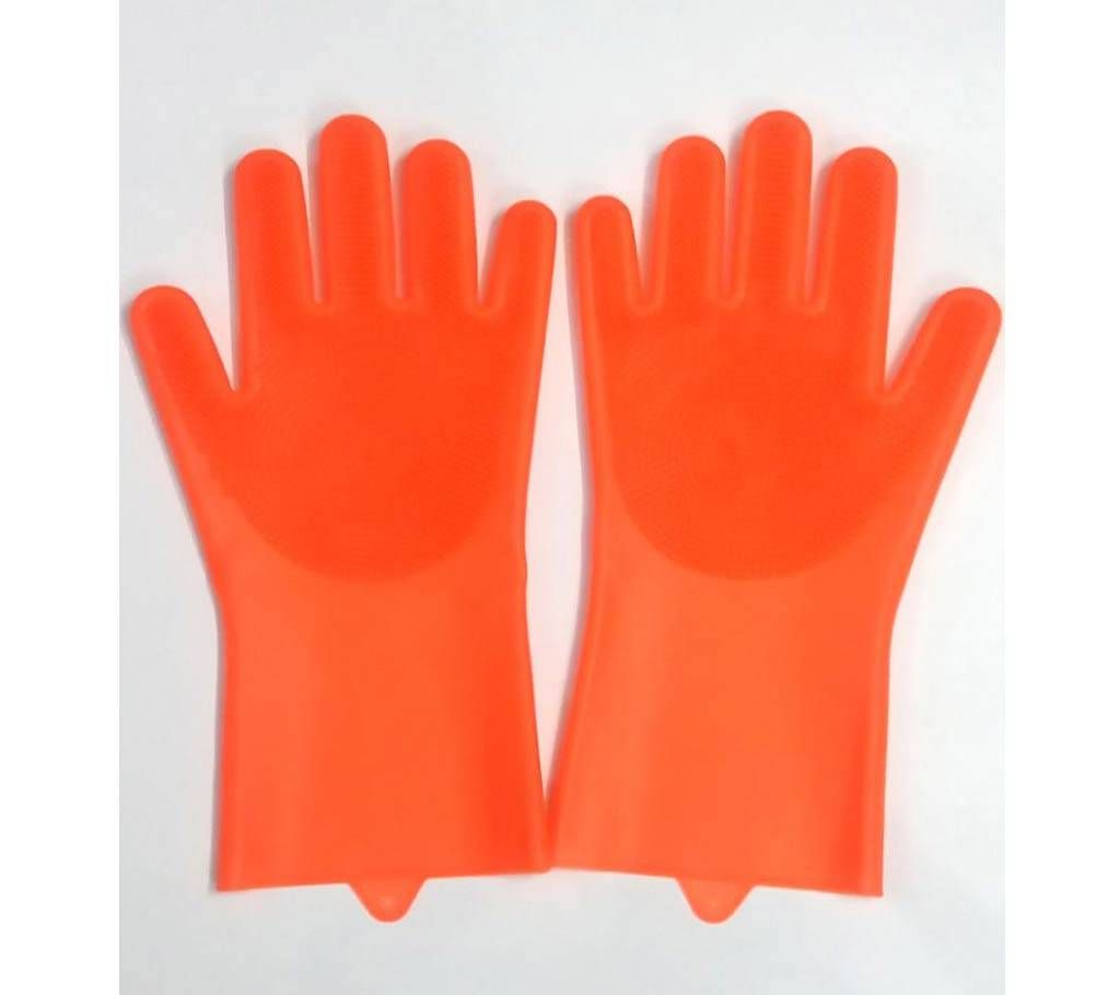 Silicone Kitchen Dish Washing Hand Gloves- Orange