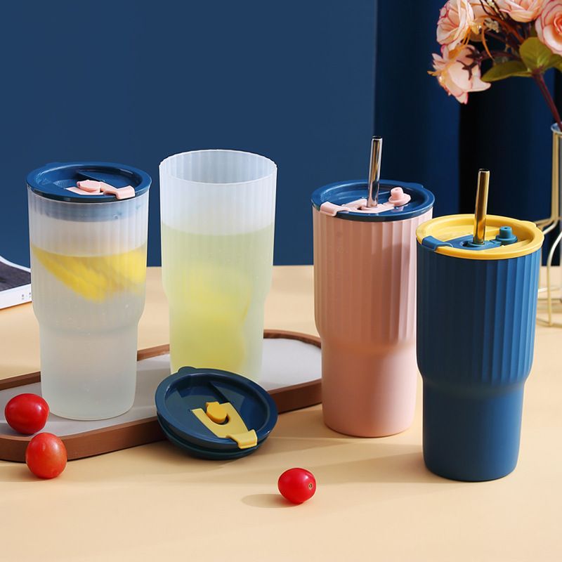650ml handy coffee cup student creative plastic straw cup water cup summer car portable milk tea milk cup double drinking cup NiceEstore