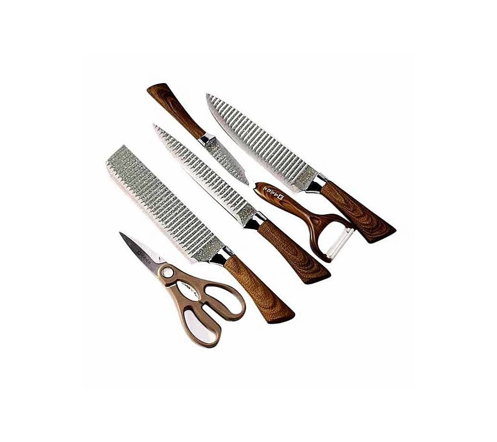 6 Pieces Professional Stainless Steel Knife Set - Brown