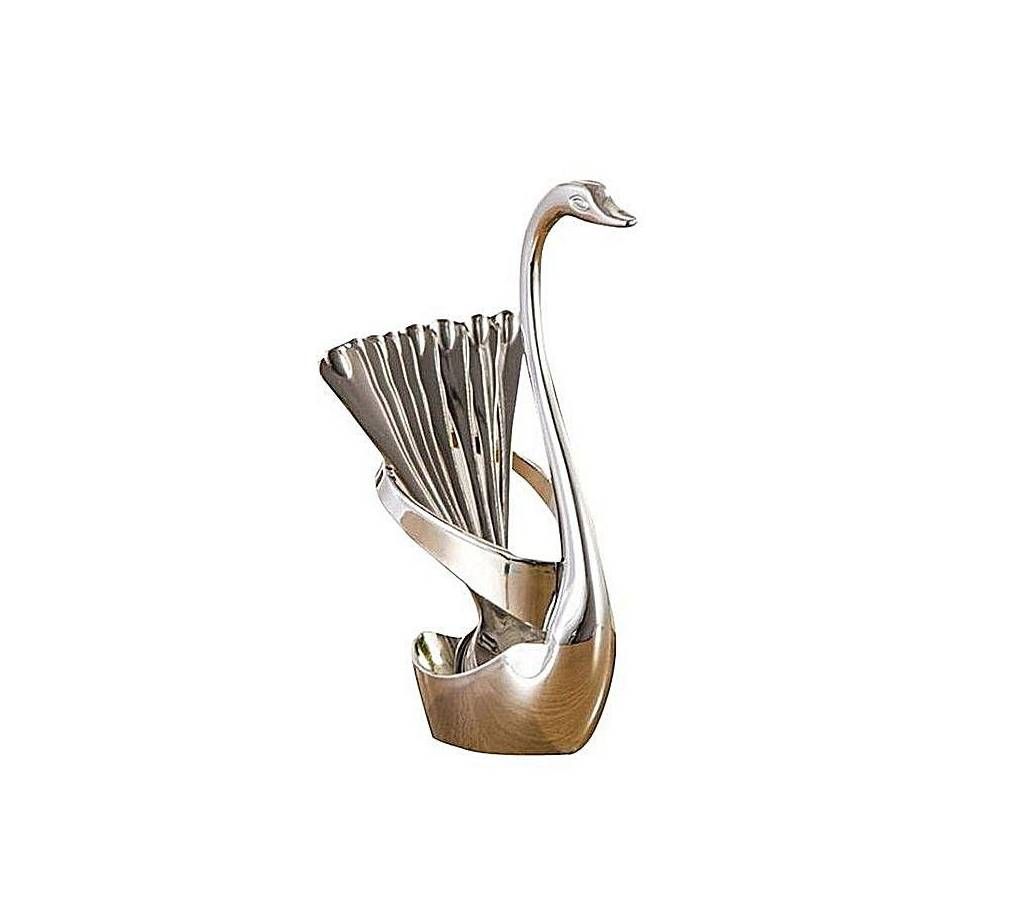 Spoon Set 6pcs with Swan Stand - Golden