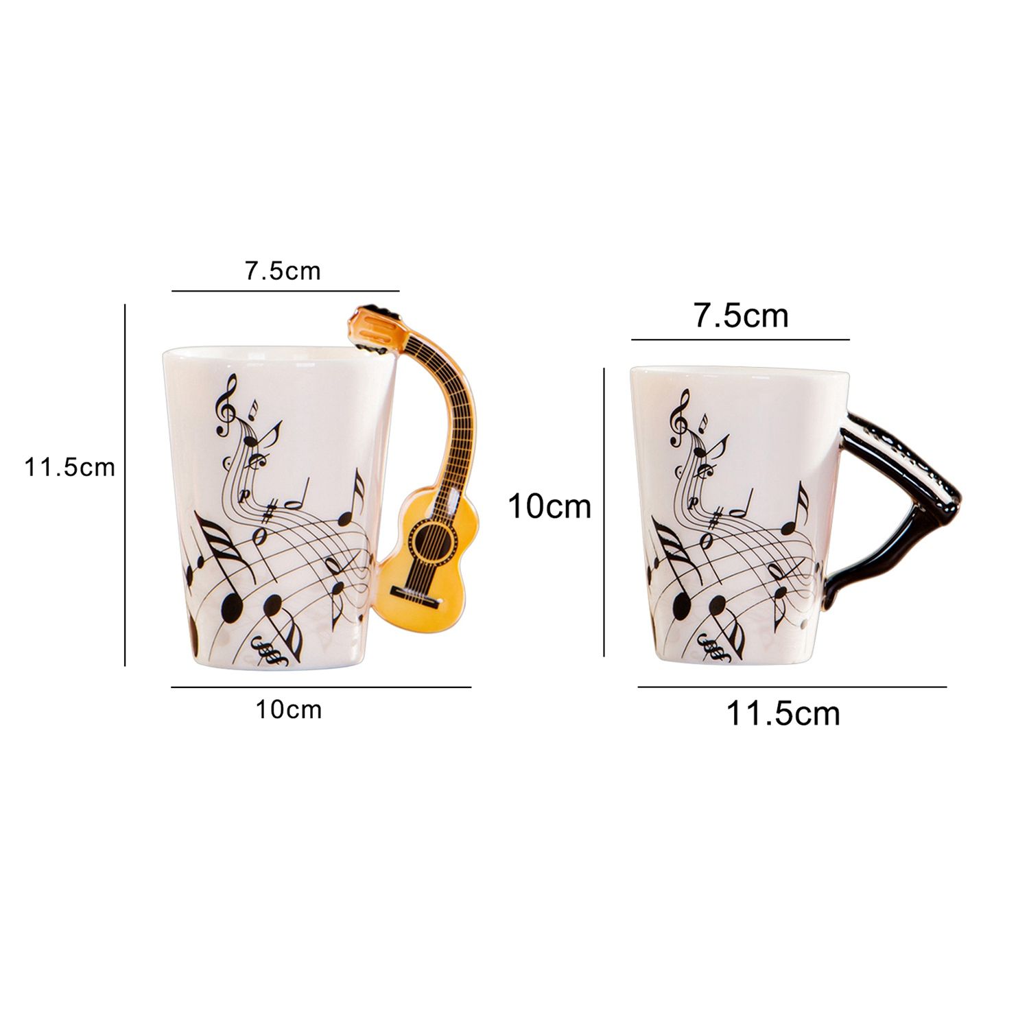 2 Pcs Ceramic Cup Free Spectrum Coffee Milk Tea Cup Unique Musical Instrument Gift Cup, Guitar Handle & Piano Handle