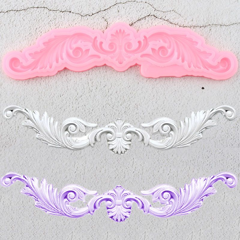 Baroque Scroll Relief Border Silicone Mold 3D Leaves Cupcake Topper Fondant Cake Decorating Tools Candy Chocolate Gumpaste Mould