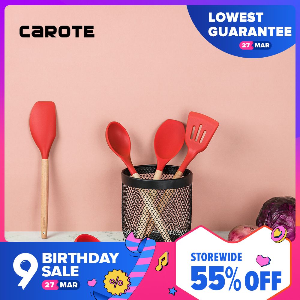 Wooden Handle Food Grade Non-stick Silicone Kitchen Utensils Turner/Ladle/Scraper/Spoon/Slotted Turner/Spatula