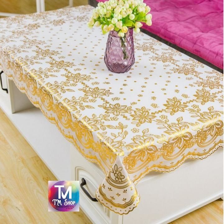 DHgate PVC Golden Colour Tablecloth Tea Cup Mat Table Cover - 40'' by 25' inches Multicolor Pakistani Dastar Khana (M-Mart)