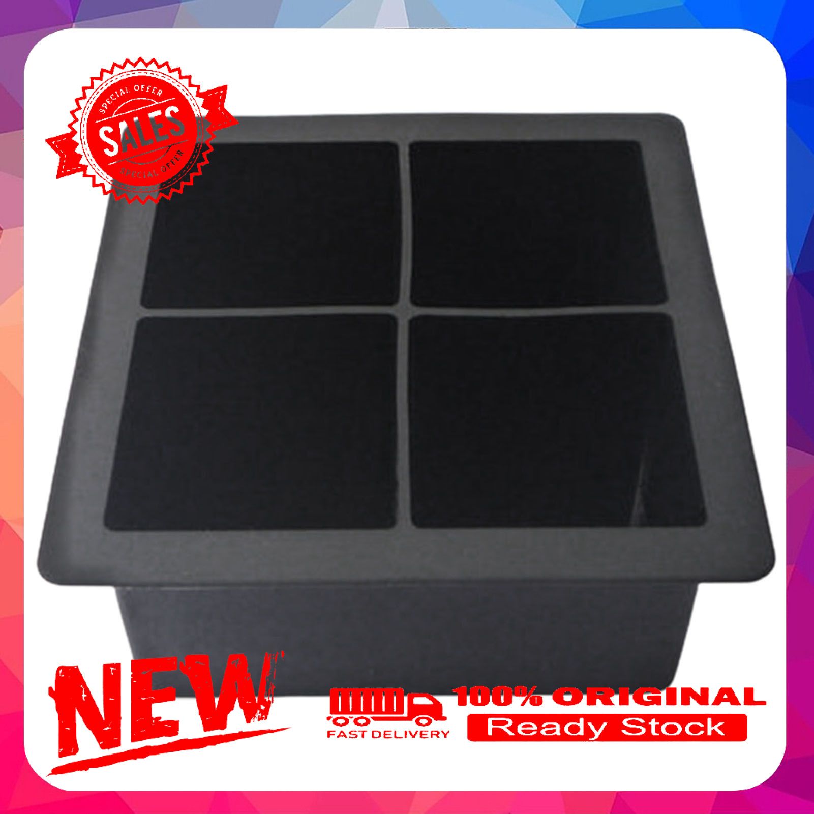 Ice Mold Giant 4 Grids Silicone Square Ice Cube Maker Mold for Kitchen