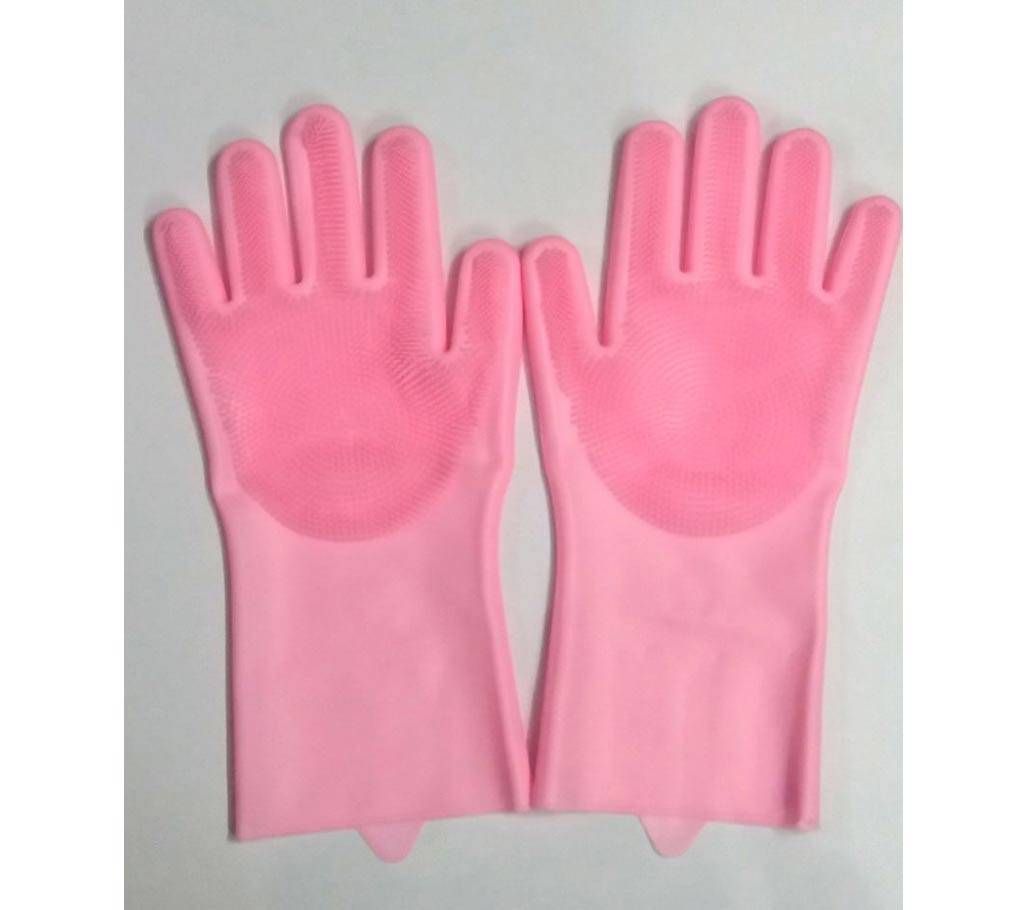 Silicone Kitchen Dish Washing Hand Gloves- Pink