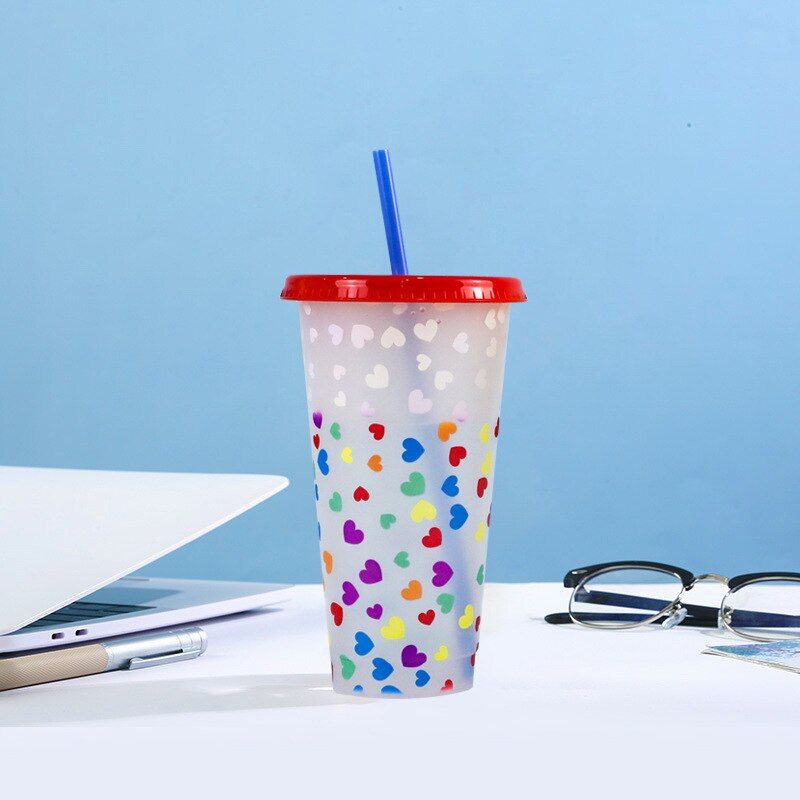 710ml Straw Cup With Lid Color Change Coffee Cup Reu Cups Plastic Tumbler Matte Finish Reu Plastic Cup