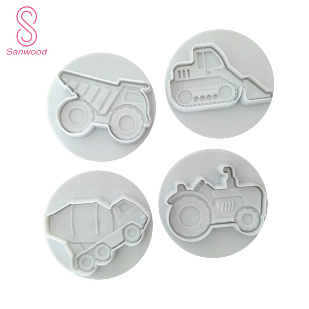 4Pcs/Set Vehicle Theme Trucks Cake Cookie Plastic Plunger Cutters Candy Molds