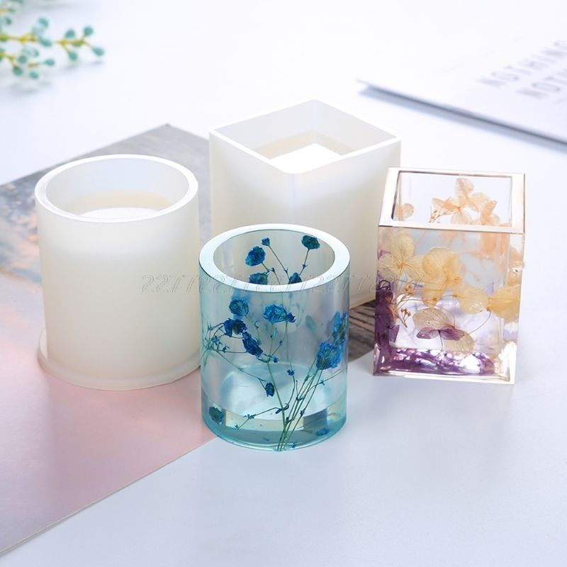 Silicone Mold Epoxy Resin DIY Pen Container Organizer Square Round Storage Holder Silica Molds Crafts Jewelry Making Charms D31