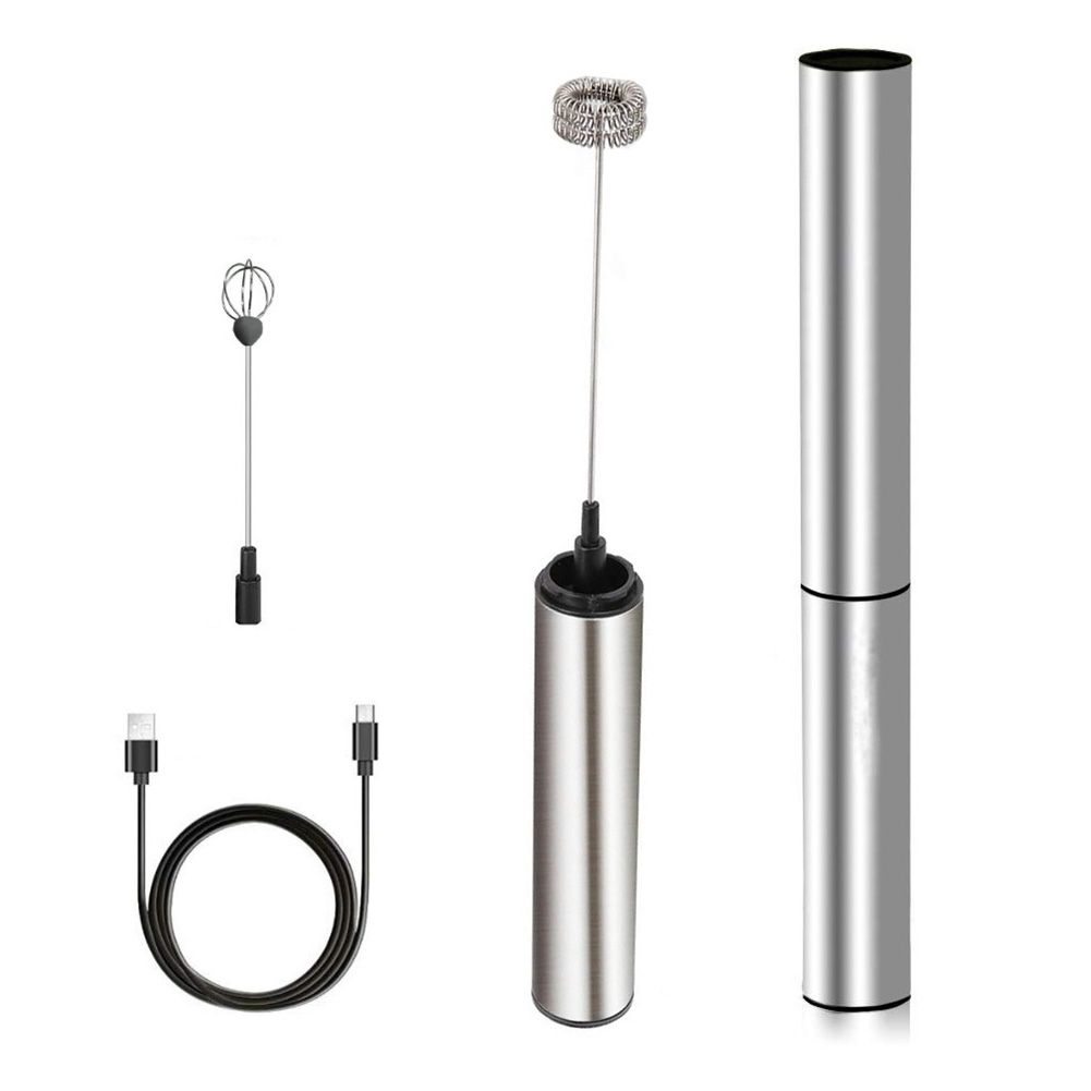 Home Stainless Steel USB Rechargeable Milk Frother Foam Maker Egg Whisk Blender