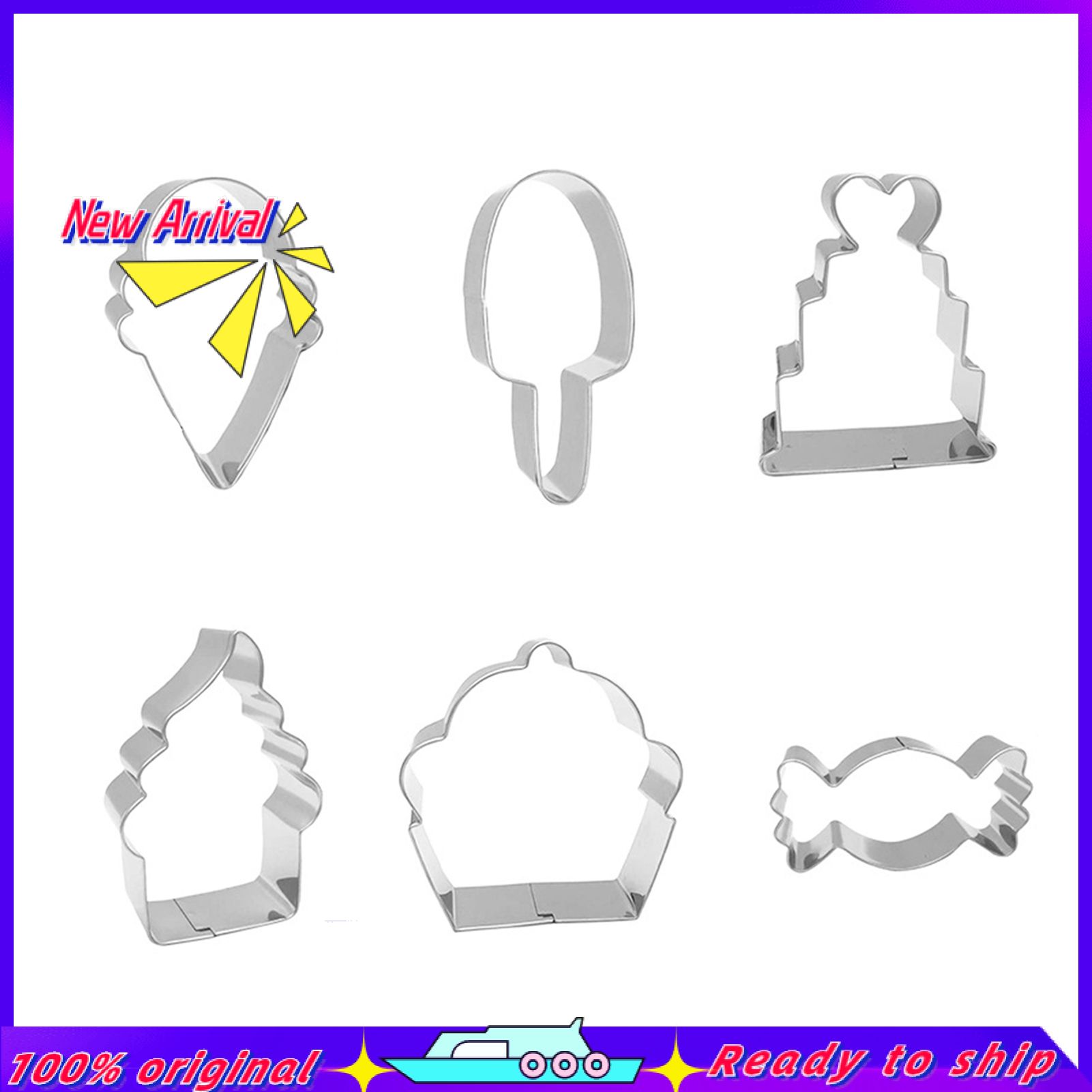 6Pcs/Set Cookie Cutters Creative Easy Clean Stainless Steel Fondant Pastry Biscuit Metal Set for Home