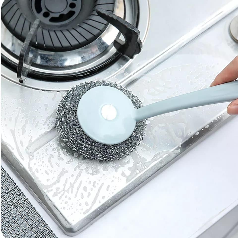 Stahldraht-Ball Reinigungsbürste Mit Langen Griff Topf Pfanne Cleaner Tool Küchenhelfer - Kitchen Accessories