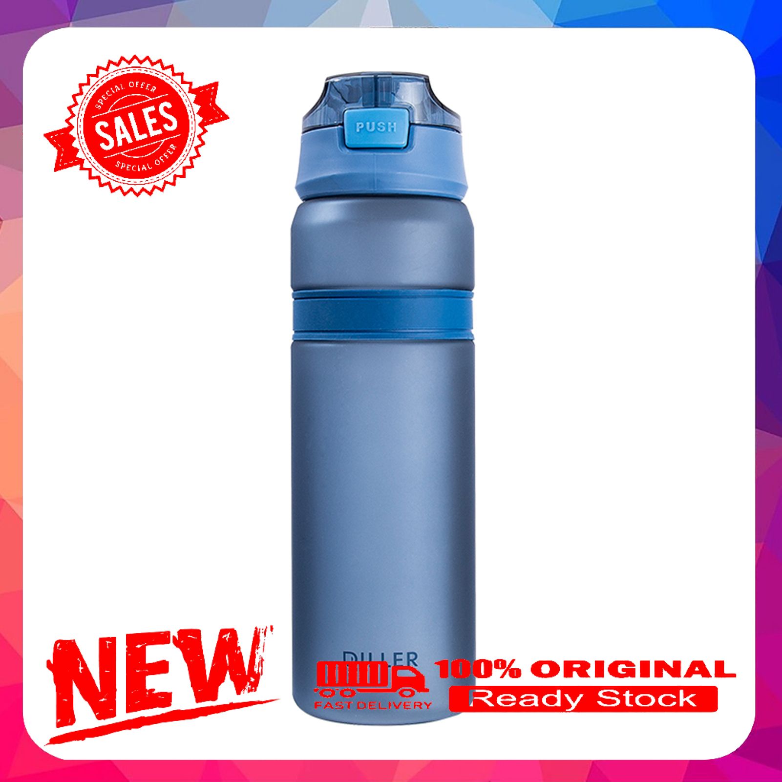 850ML Water Bottle Fade-less Measuring Scale Print Leak Proof Reusable BPA Free Water Bottle with Handle Straw for Home