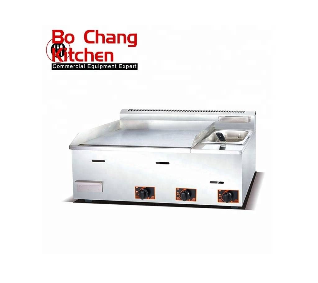 commercial counter top gas griddle with gas fryer