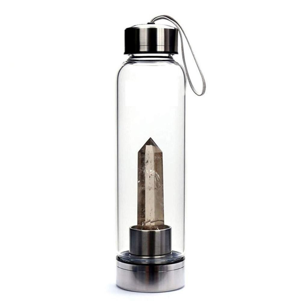 Natural Glass Water Bottle Quartz Gemstone Direct Drinking Cup Glass Crystal Obelisk Wand Healing Wand Tea Bottle with Rope
