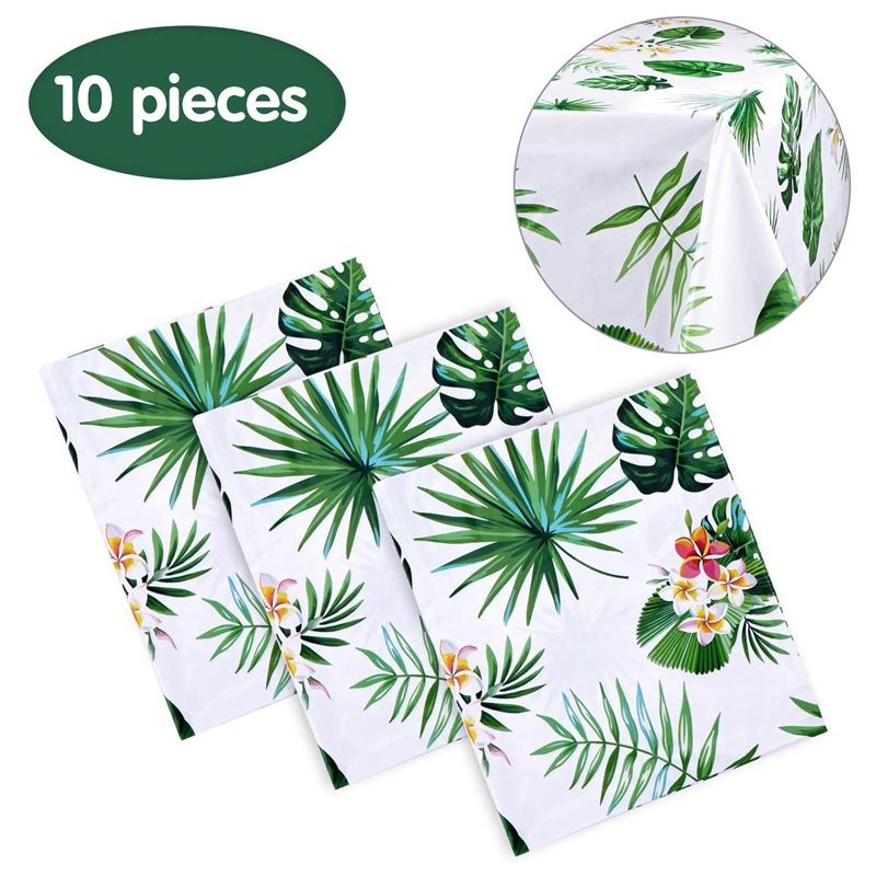 10 Pack Hawaiian Luau Tablecloth for Party Decor Disposable Plastic Rectangular Table Covers Palm Leaves Table Cloth