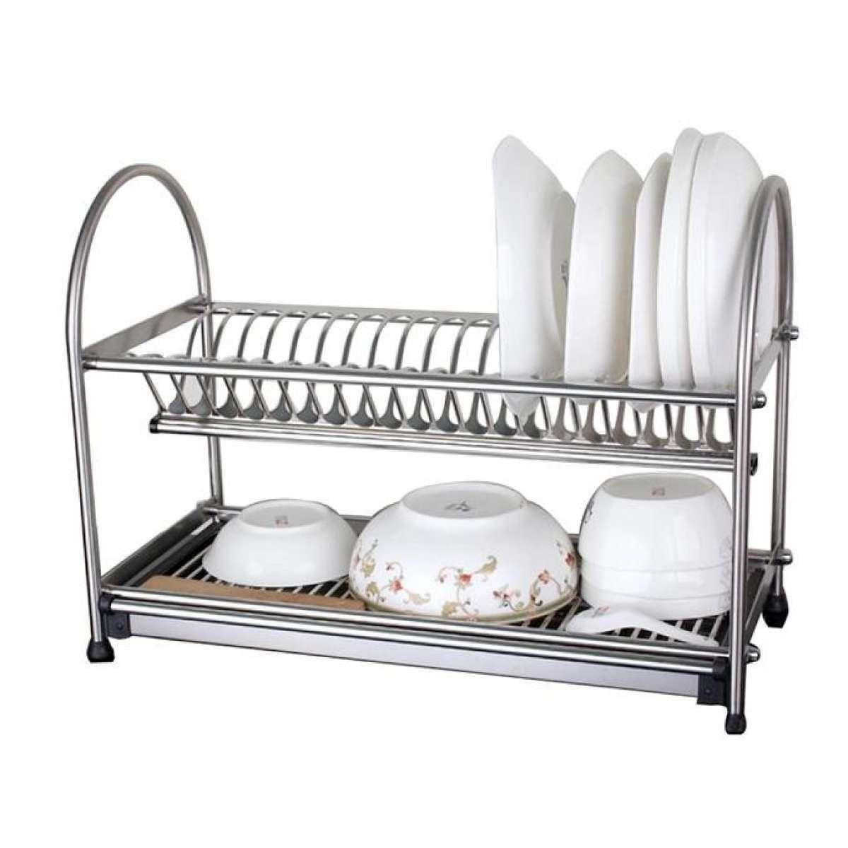 2 Layer Kitchen Dish Rack - Silver