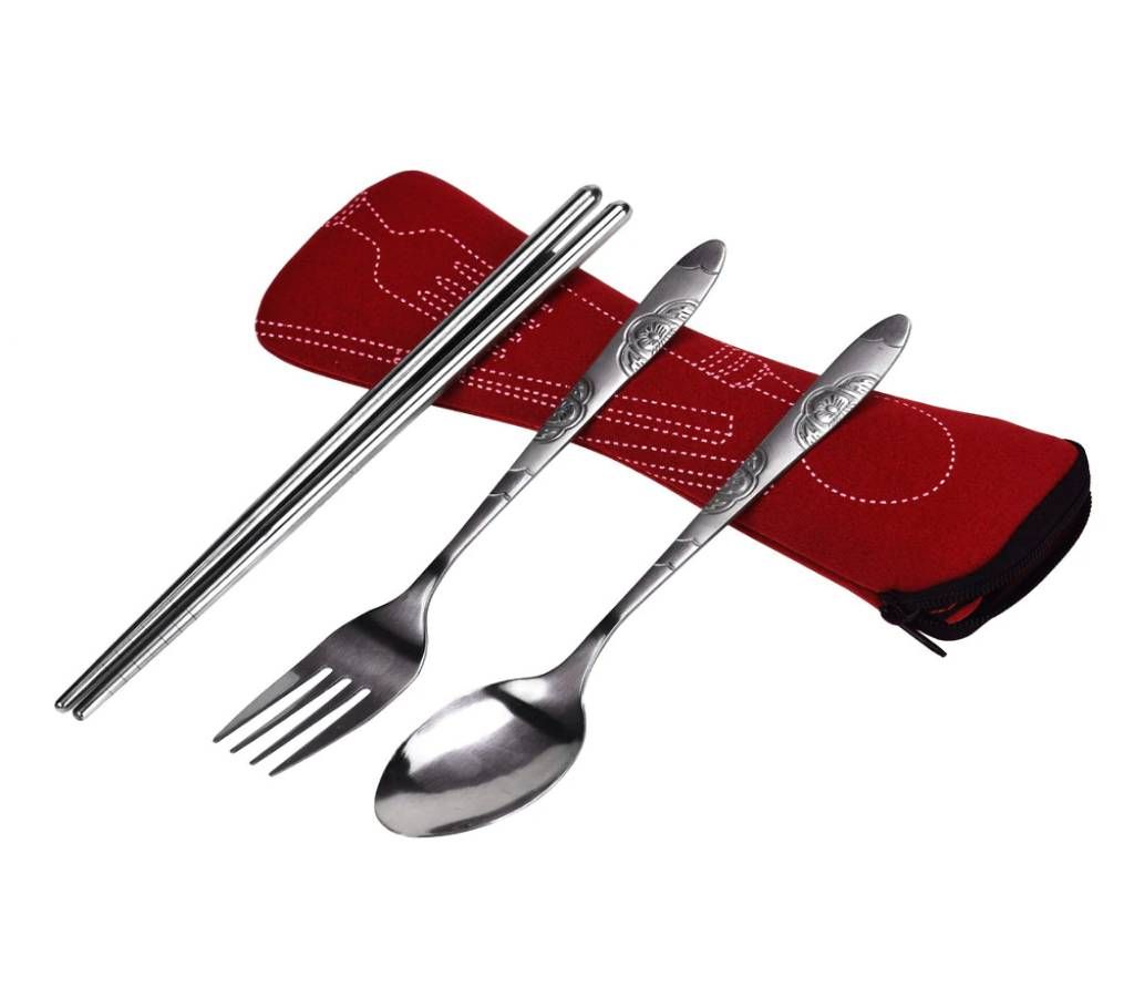 3pcs Stainless Steel Portable  Fork spoon Set