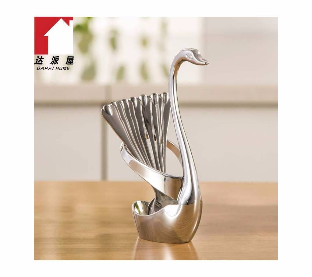 silver plated spoon set with swan 6 pcs 