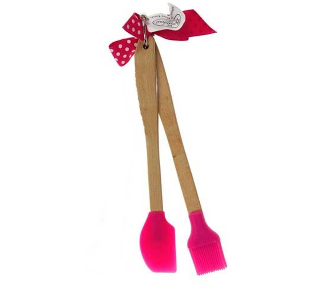 Silicone Spatula And Brush Set - Wooden Handle