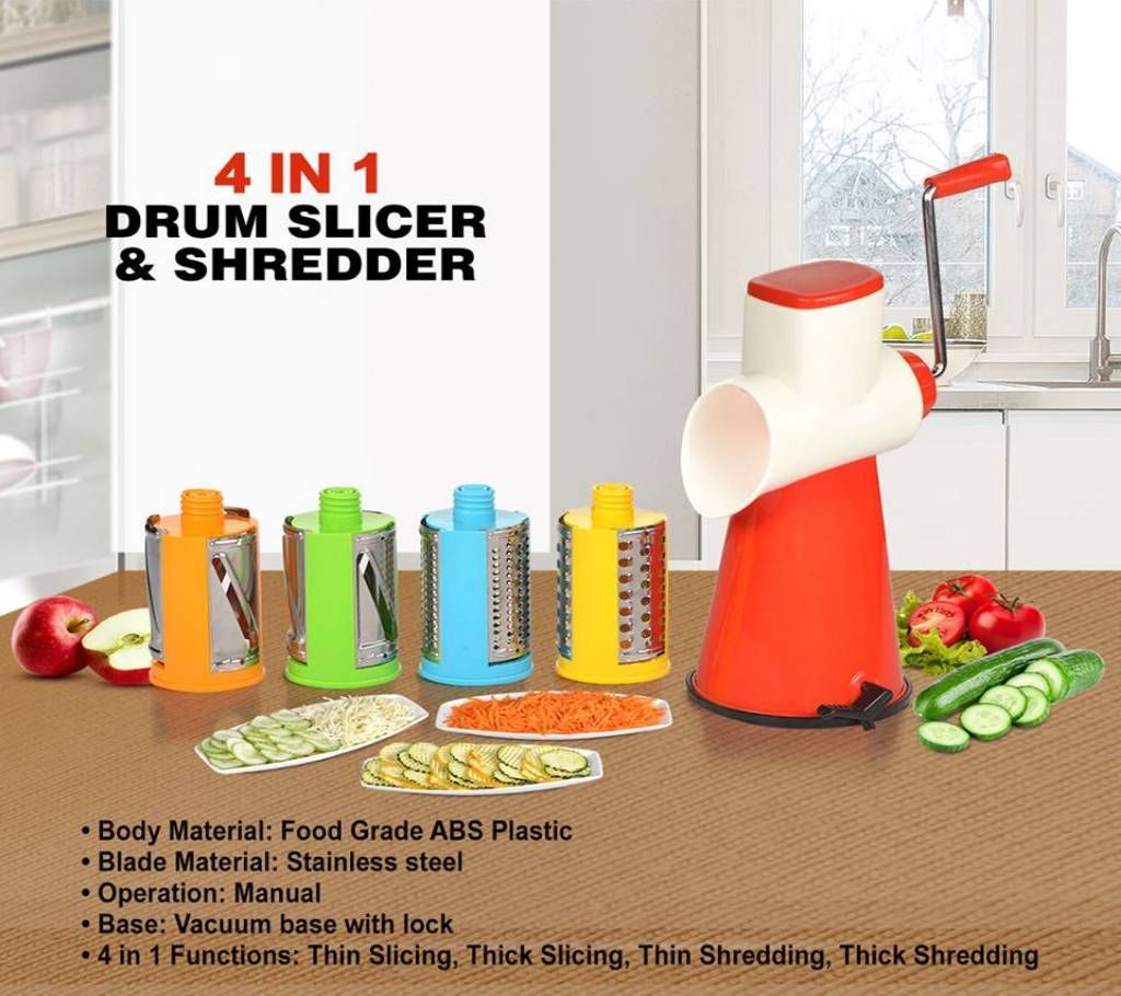 4 In 1 Drum Grater, Slicer And Shredder Cutter Choper Chipser