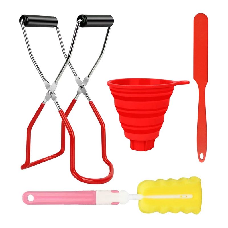 4Pcs Canning Supplies Canning Jar Lifter Tongs Foldable Funnel Sponge Brush and Jam Spatula for Kitchen Canning Kits