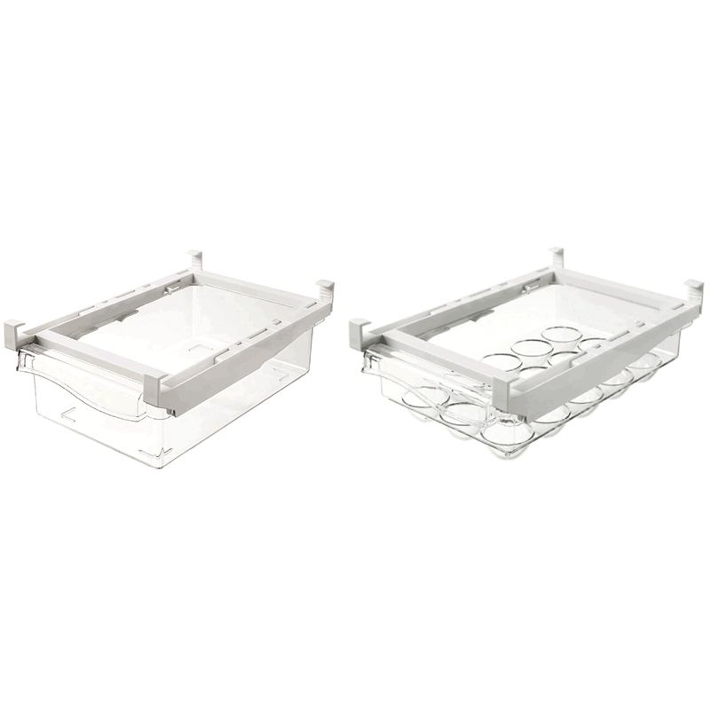 2PCS/SET Refrigerator Organizer Bins Narrow Fridge Organizers for Freezer, Kitchen,Cabinets Clear Plastic Storage Rack