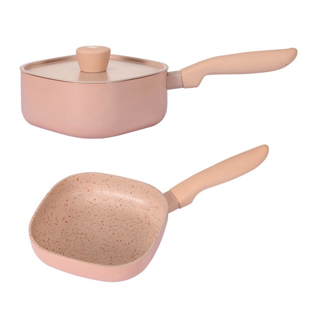 Square Non-Stick Frying Pan Egg Pan with Lid Pancake Kitchen Milk Soup Pot Use for Gas Cooker Induction Pink