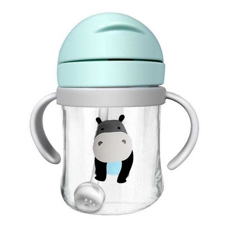 350ml Child tte Water Bottle 4 Color Kids Baby Straw Water Bottles Sippy Cup Push Button With Easy Grip Band Drinking Kettle