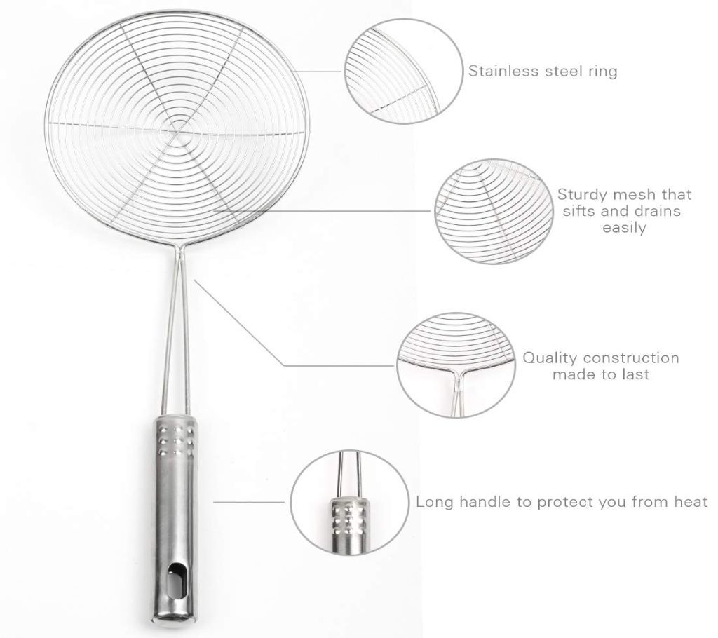 Stainless Steel Mesh Strainer,Ladle Spider Skimmer Colander Fry Cooking Spoon