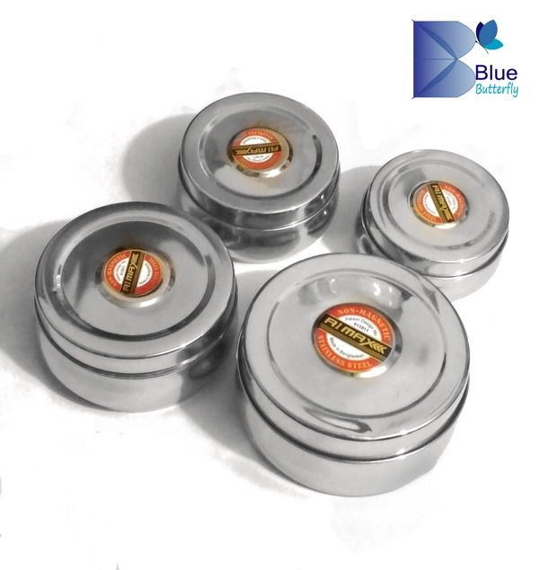 Stainless Steel Tiffin Box Lunch Box Round Stainless Steel Tiffin Box Lunch Box-4 Pcs Set