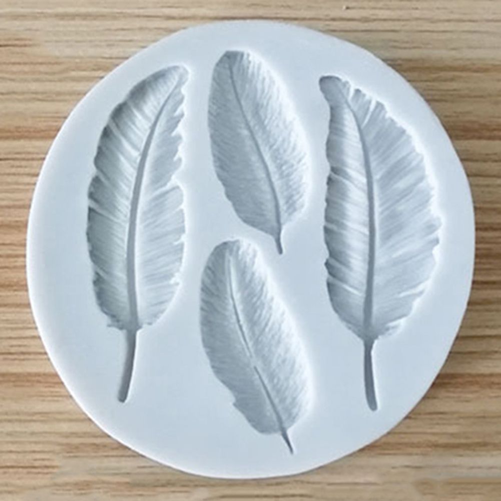 4 Cavity Silicone Feather Shapes Cake Mold Fondant Bakeware Decorating DIY Tool