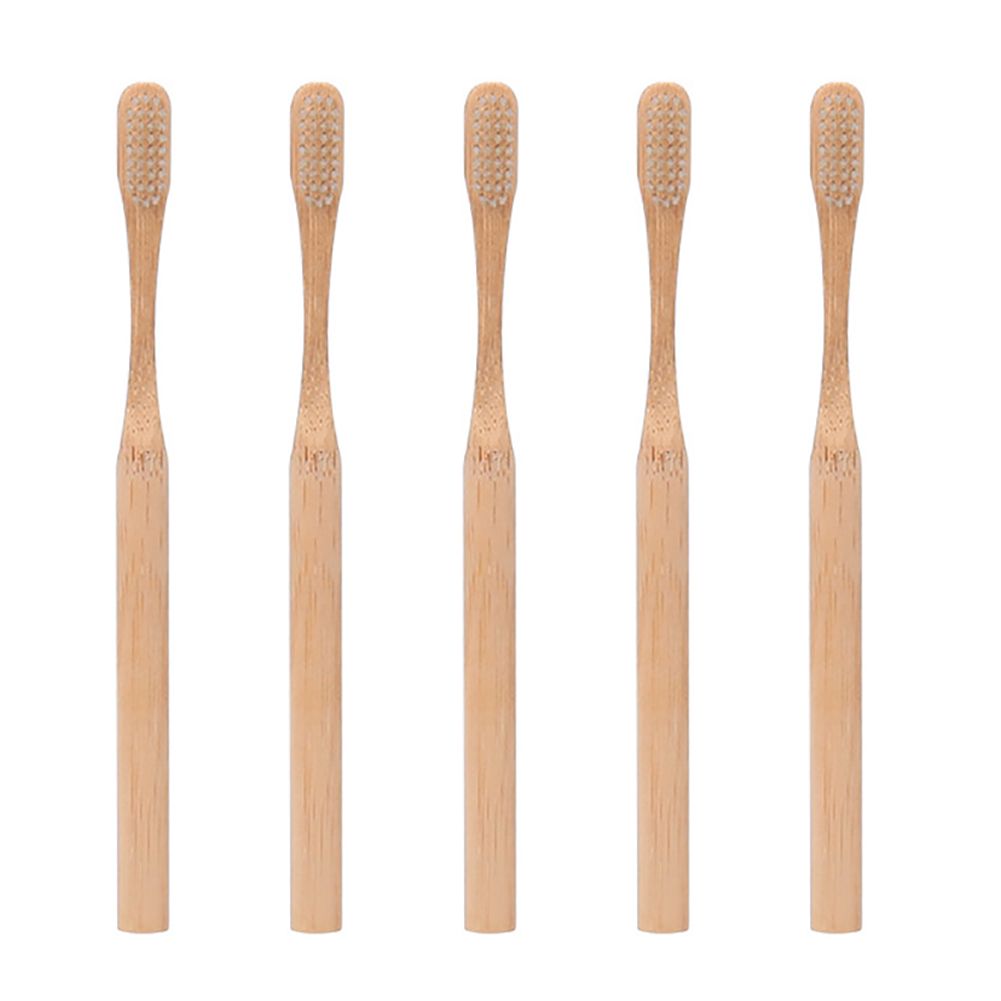5Pcs Round Bamboo Handle Home Travel Adult Soft Bristles Dental Care Toothbrush
