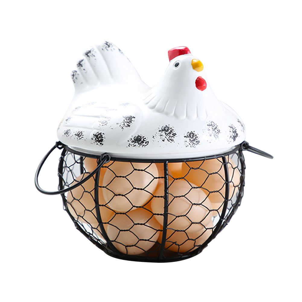 OIMG Iron Ceramic Hen Ornament Egg Fruit Storage Basket Container Kitchen Supplies